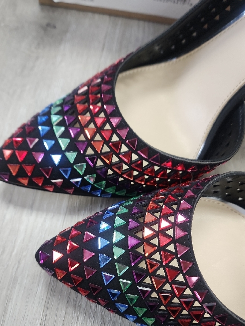 Jessica Simpson Black Multicolor Studded Pointed-Toe Stiletto Heels - Picture 2 of 6